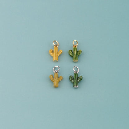 Gold Cactus Charms,18K Gold Filled Cactus Pendant,Enamel Desert Charm Bracelet Necklace for DIY Jewelry Making Supply