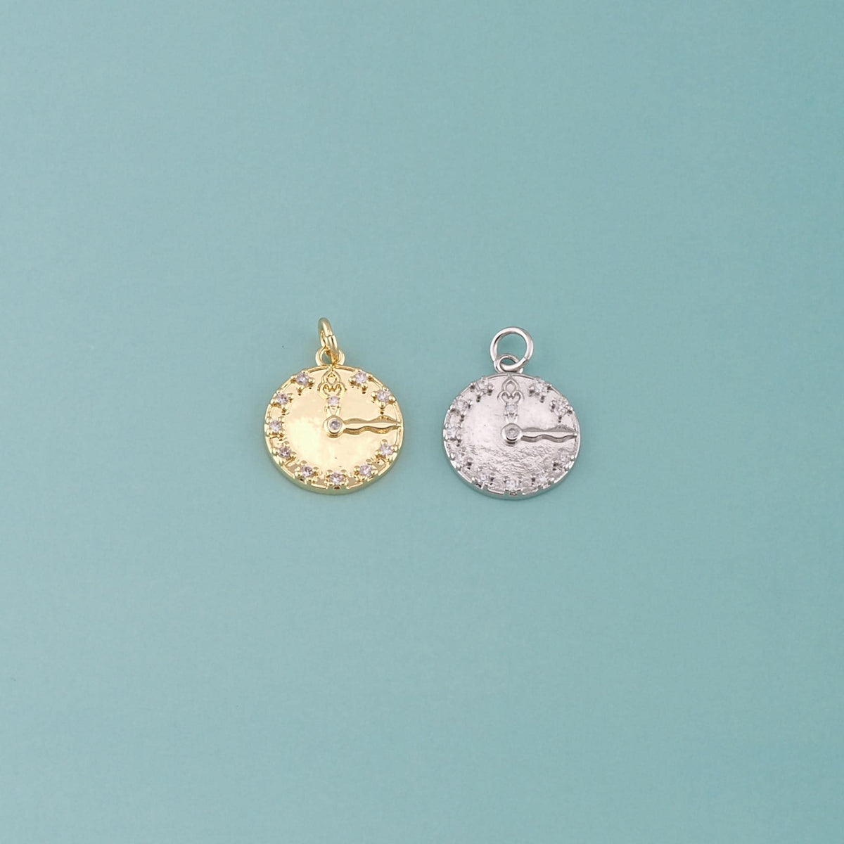 Gold Time Charms,18K Gold Filled Clock Pendant,CZ Micro Pave Clock Charm Bracelet Necklace for DIY Jewelry Making Supply