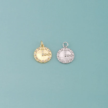 Gold Time Charms,18K Gold Filled Clock Pendant,CZ Micro Pave Clock Charm Bracelet Necklace for DIY Jewelry Making Supply