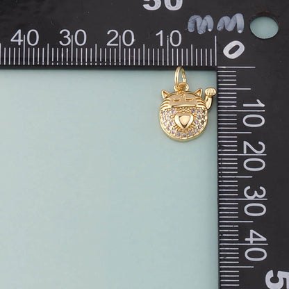 18K Gold Filled Lucky Cat Pendant,CZ Micro Pave Lucky Cat Charm Bracelet Necklace for DIY Jewelry Making Supply