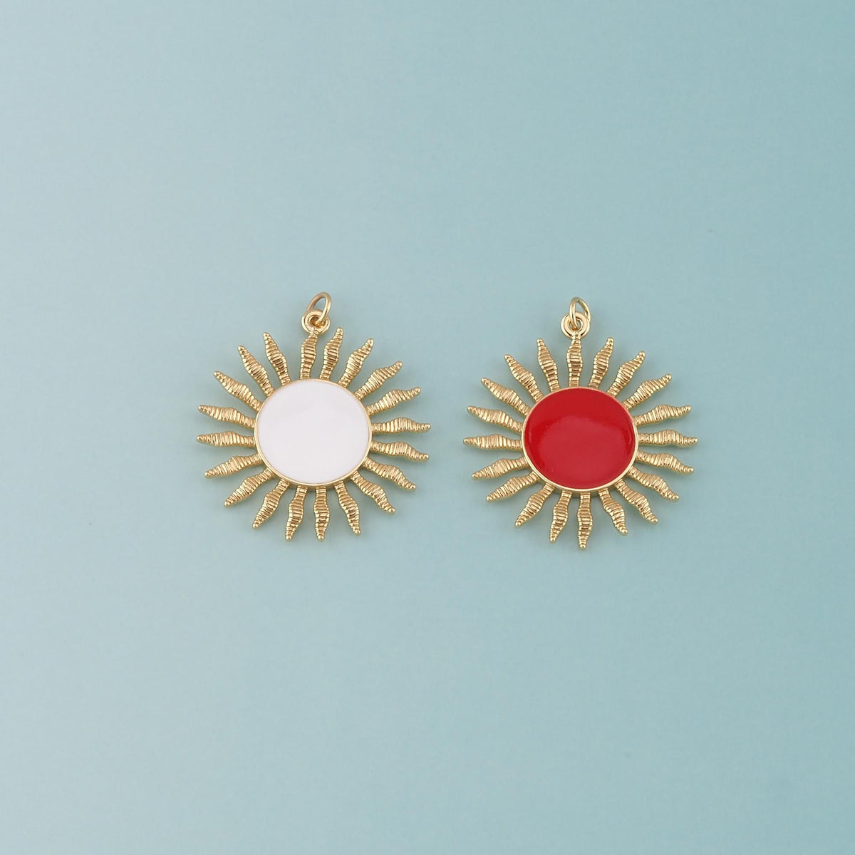 Gold Sun Charms,18K Gold Filled Sun Pendant,Enamel Celestial Charm Bracelet Necklace for DIY Jewelry Making Supply