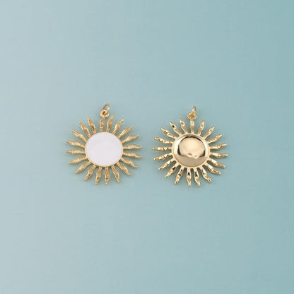 Gold Sun Charms,18K Gold Filled Sun Pendant,Enamel Celestial Charm Bracelet Necklace for DIY Jewelry Making Supply