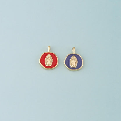 18K Gold Filled Virgin Mary Enamel Charm Pendant for Jewelry Making