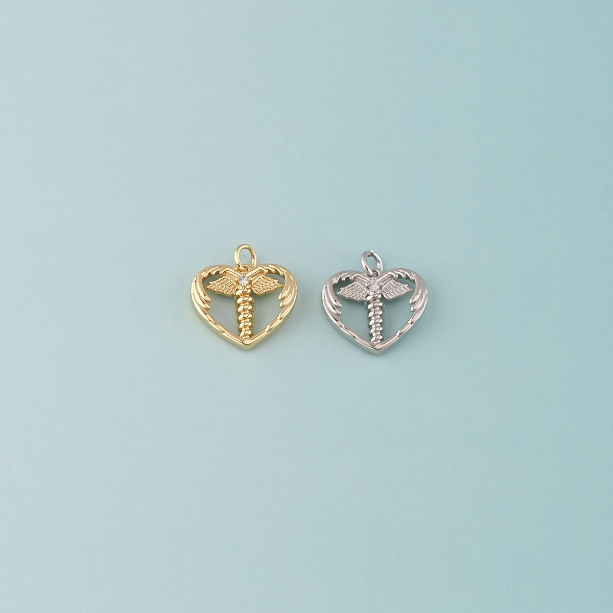 18K Gold Filled Heart CZ Charm Pendant for Jewelry Making