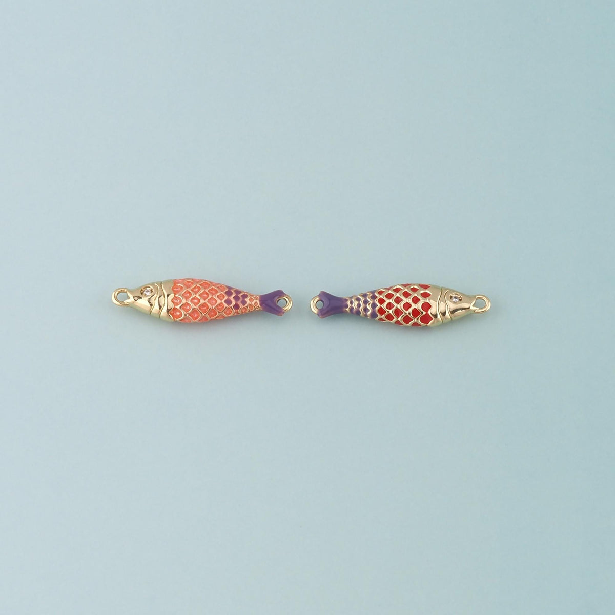 Gold Fish Connector,18K Gold Filled Fish Pendant,Enamel Ocean Charm Bracelet Necklace for DIY Jewelry Making Supply