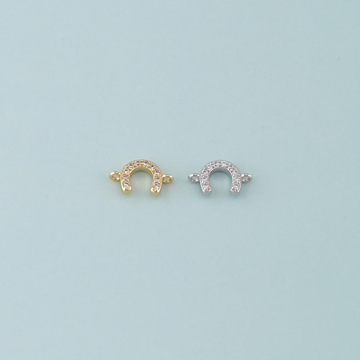 18K Gold Filled Cubic Zirconia Horseshoe Connector for Jewelry Making