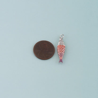 Silver Fish Pendant,Enamel Ocean Charm Bracelet Necklace for DIY Jewelry Making Supply