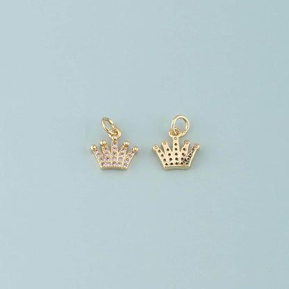 18K Gold Filled Crown Pendant,CZ Micro Pave Crown Charm Bracelet Necklace for DIY Jewelry Making Supply