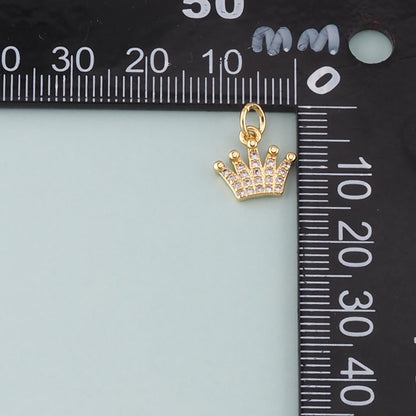 18K Gold Filled Crown Pendant,CZ Micro Pave Crown Charm Bracelet Necklace for DIY Jewelry Making Supply