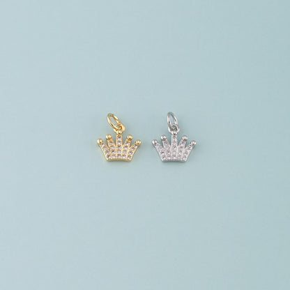 18K Gold Filled Crown Pendant,CZ Micro Pave Crown Charm Bracelet Necklace for DIY Jewelry Making Supply