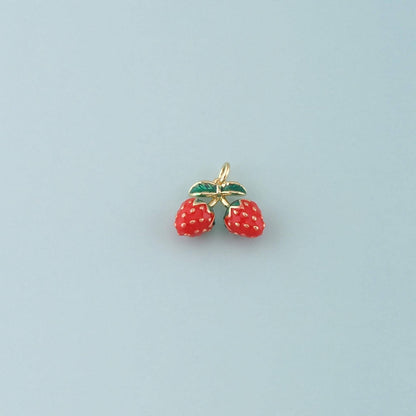Gold Strawberry Charms,18K Gold Filled Strawberry Pendant,Enamel Fruit Charm Bracelet Necklace for DIY Jewelry Making Supply