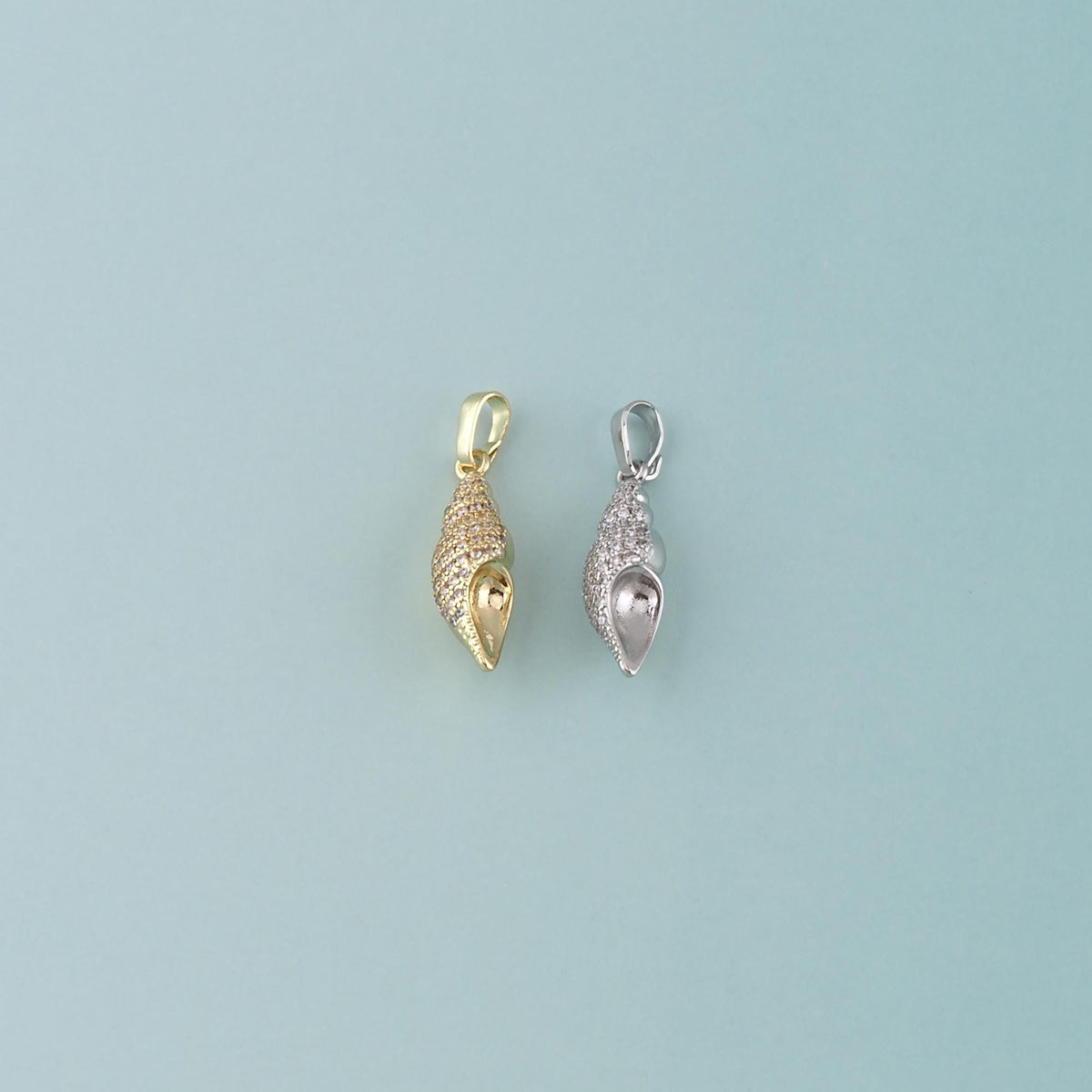 18K Gold Filled Shell CZ Charm Pendant for Jewelry Making