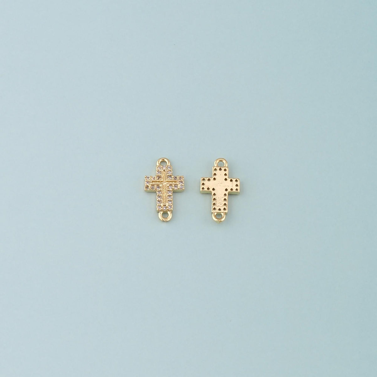 Gold Cross Connector,18K Gold Filled Cross Pendant,CZ Micro Pave Religion Charm Bracelet Necklace for DIY Jewelry Making Supp