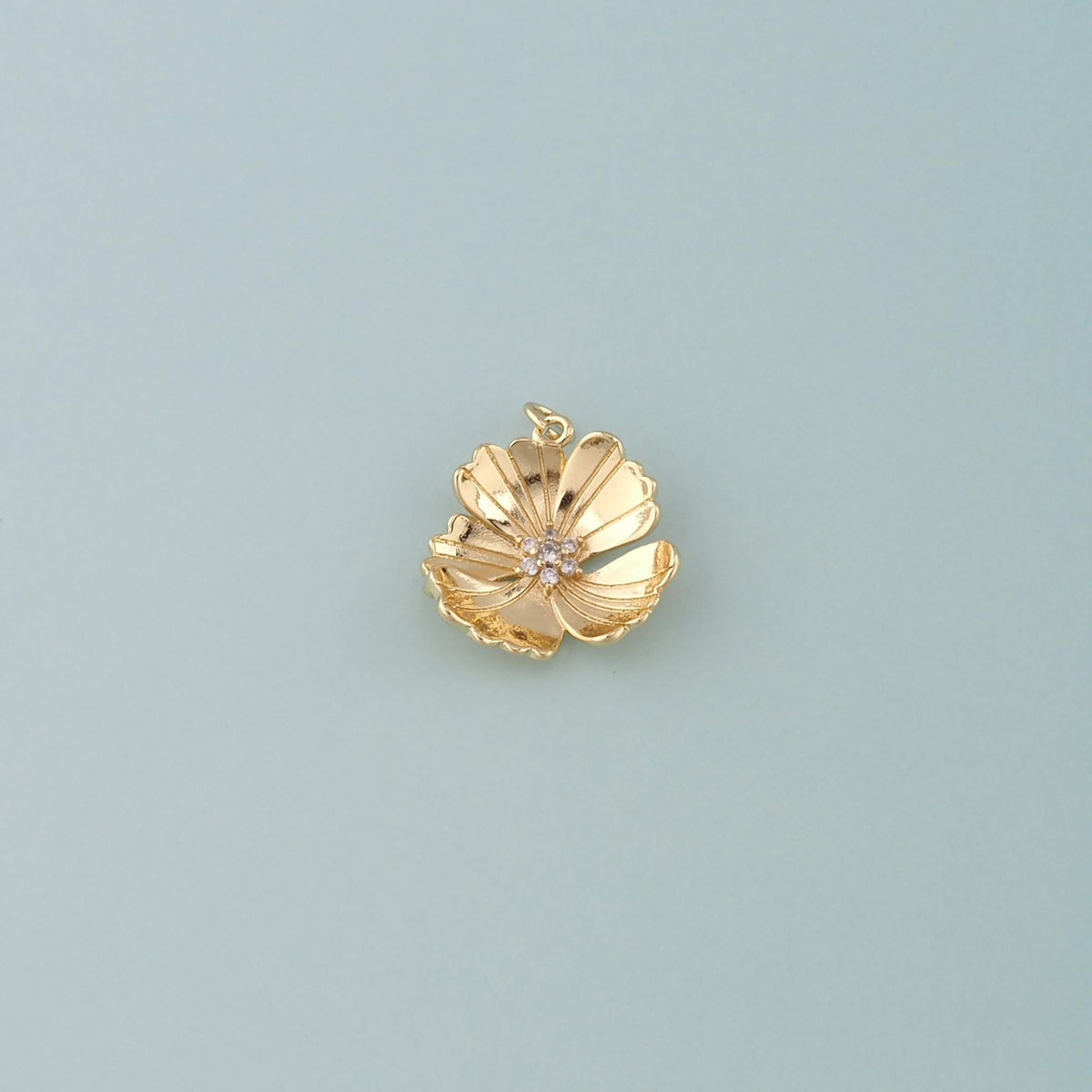 18K Gold Filled Flower CZ Charm Pendant for Jewelry Making