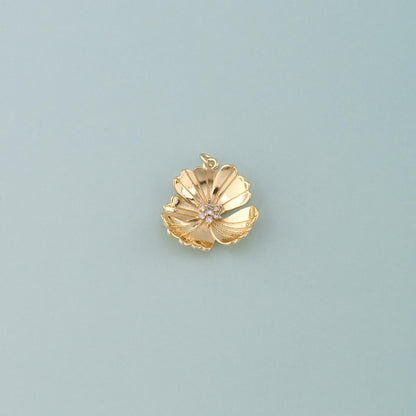 18K Gold Filled Flower CZ Charm Pendant for Jewelry Making