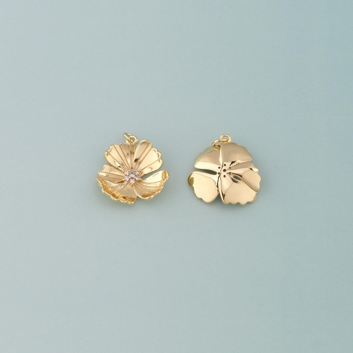 18K Gold Filled Flower CZ Charm Pendant for Jewelry Making