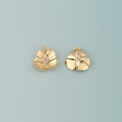 Gold Flower Charms,18K Gold Filled Flower Pendant,CZ Micro Pave Flower Charm Bracelet Necklace for DIY Jewelry Making Supply