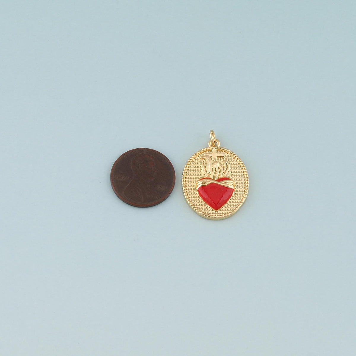 18K Gold Filled Sacred Heart Enamel Charm Pendant for Jewelry Making