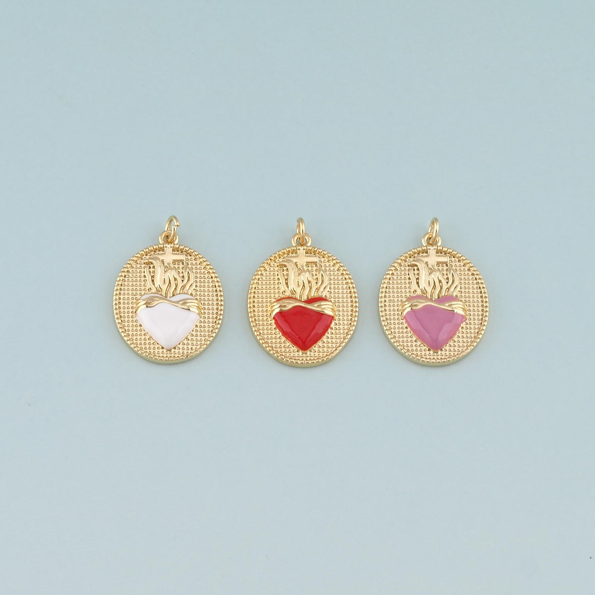 18K Gold Filled Sacred Heart Enamel Charm Pendant for Jewelry Making