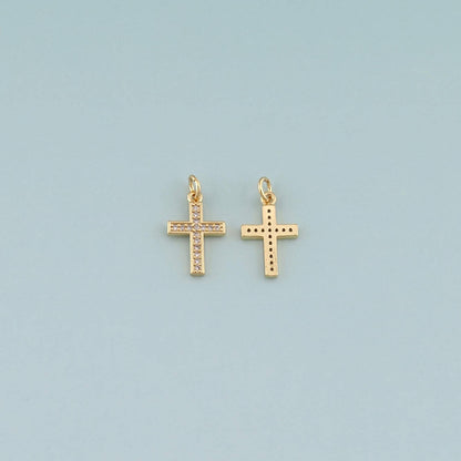 Gold Cross Charms,18K Gold Filled Cross Pendant,CZ Micro Pave Religion Charm Bracelet Necklace for DIY Jewelry Making Supply