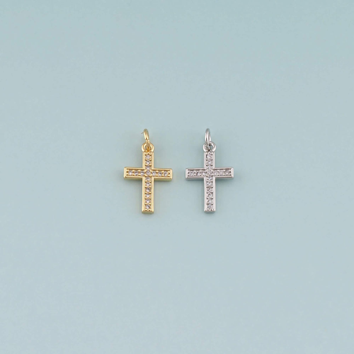 Gold Cross Charms,18K Gold Filled Cross Pendant,CZ Micro Pave Religion Charm Bracelet Necklace for DIY Jewelry Making Supply