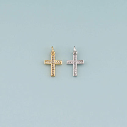 Gold Cross Charms,18K Gold Filled Cross Pendant,CZ Micro Pave Religion Charm Bracelet Necklace for DIY Jewelry Making Supply