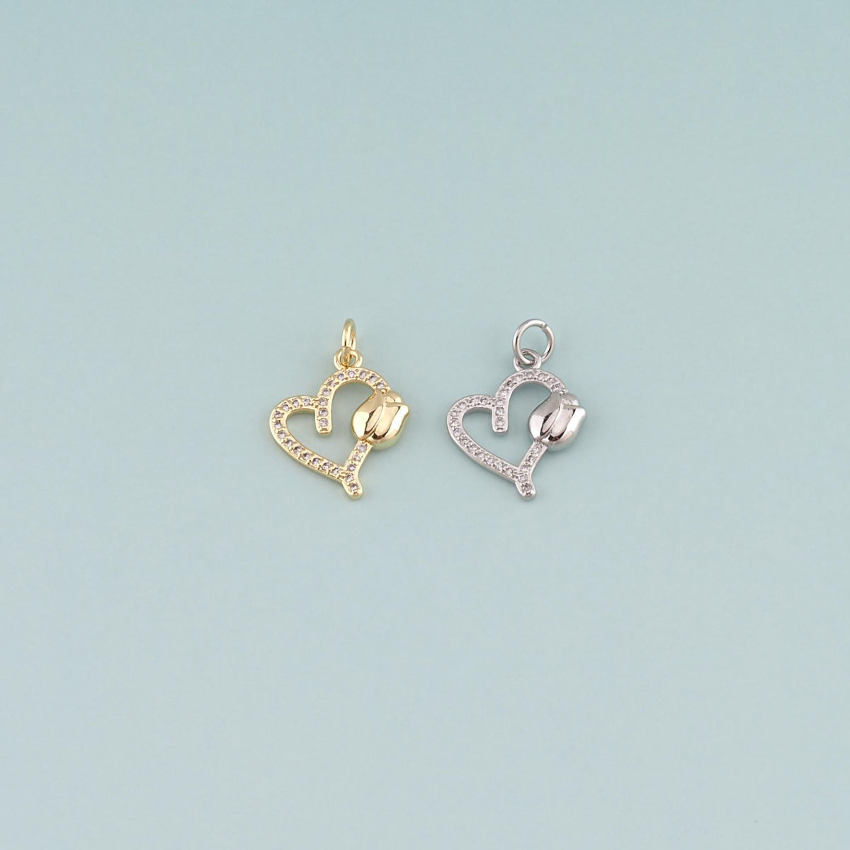 18K Gold Filled Heart CZ Charm Pendant for Jewelry Making