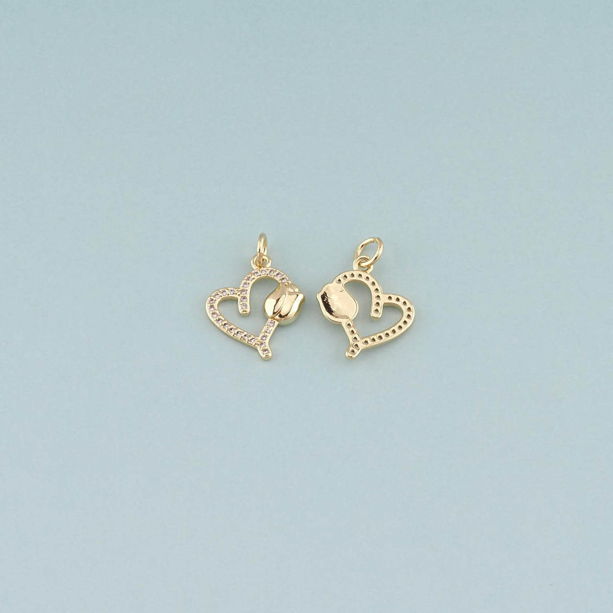 18K Gold Filled Heart CZ Charm Pendant for Jewelry Making