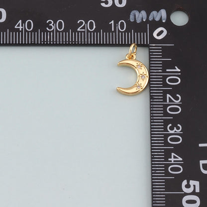 18K Gold Filled Moon CZ Charm Pendant for Jewelry Making