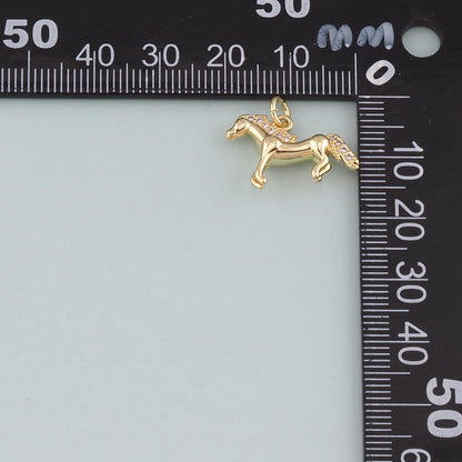 Gold Horse Charms,18K Gold Filled Horse Pendant,CZ Micro Pave Animal Charm Bracelet Necklace for DIY Jewelry Making Supply
