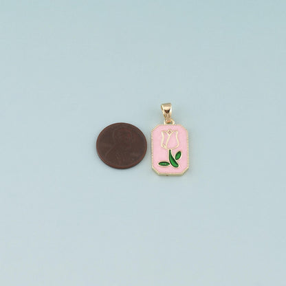 Gold Flower Charm,18K Gold Filled Tulip Pendant,Enamel Flower Charm Bracelet Necklace for DIY Jewelry Making Supply