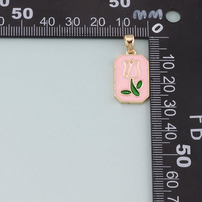 Gold Flower Charm,18K Gold Filled Tulip Pendant,Enamel Flower Charm Bracelet Necklace for DIY Jewelry Making Supply