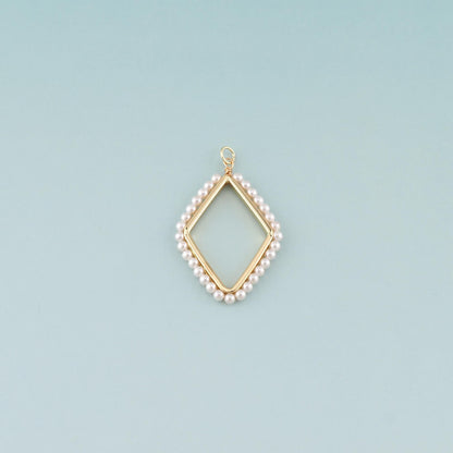 18K Gold Filled Pearl Rhombus Pendant,Dainty Rhombus Charm Bracelet Necklace for DIY Jewelry Making Supply