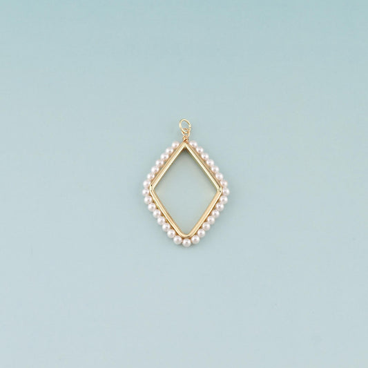 18K Gold Filled Pearl Rhombus Pendant,Dainty Rhombus Charm Bracelet Necklace for DIY Jewelry Making Supply