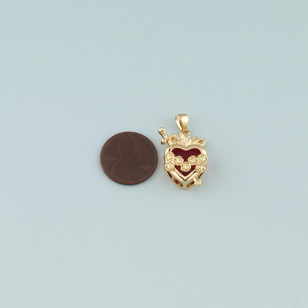 Gold Heart Charms,18K Gold Filled Sacred Heart Pendant,Dainty Religion Charm Bracelet Necklace for DIY Jewelry Making Supply