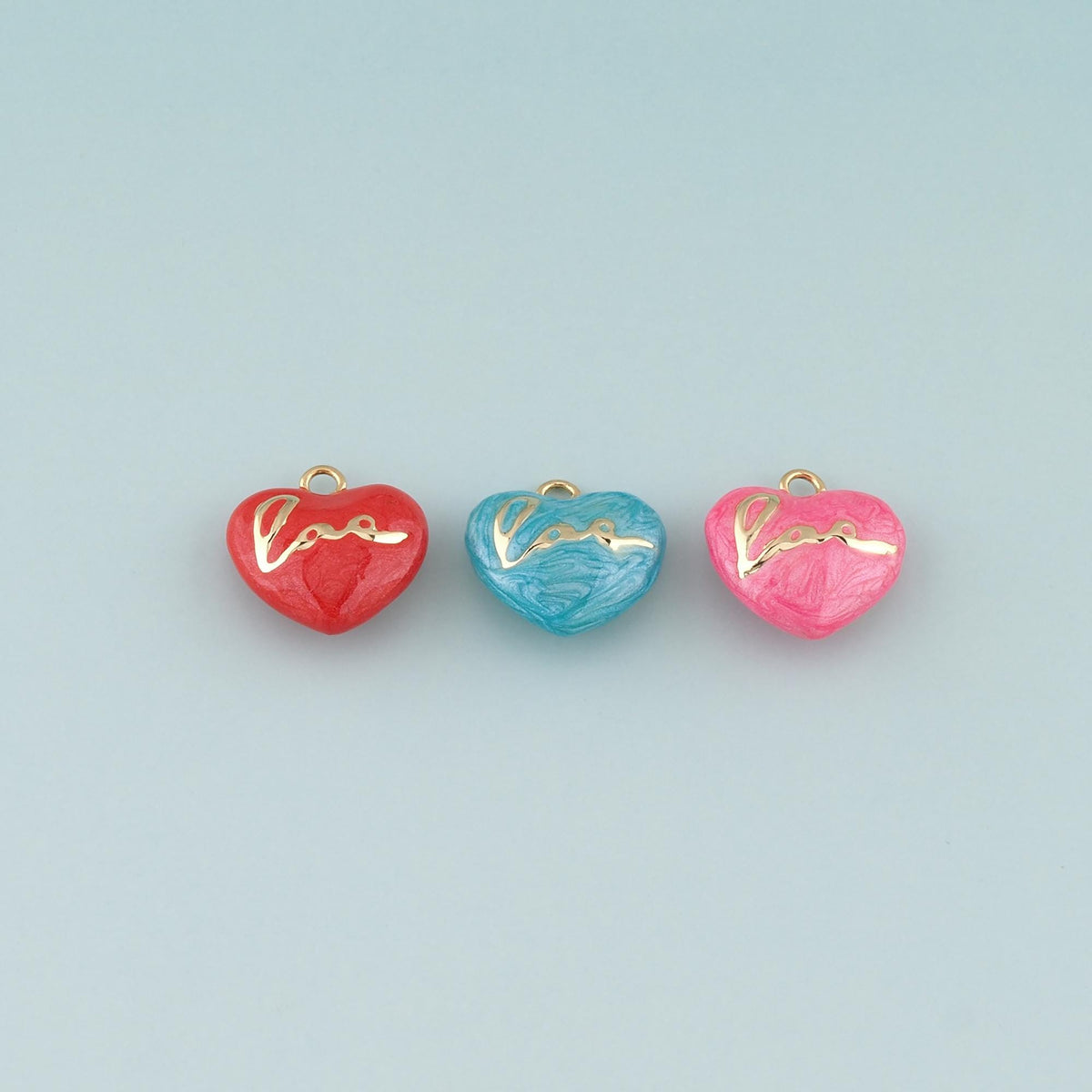 18K Gold Filled Heart Pendant,Enamel Love Charm Bracelet Necklace for DIY Jewelry Making Supply