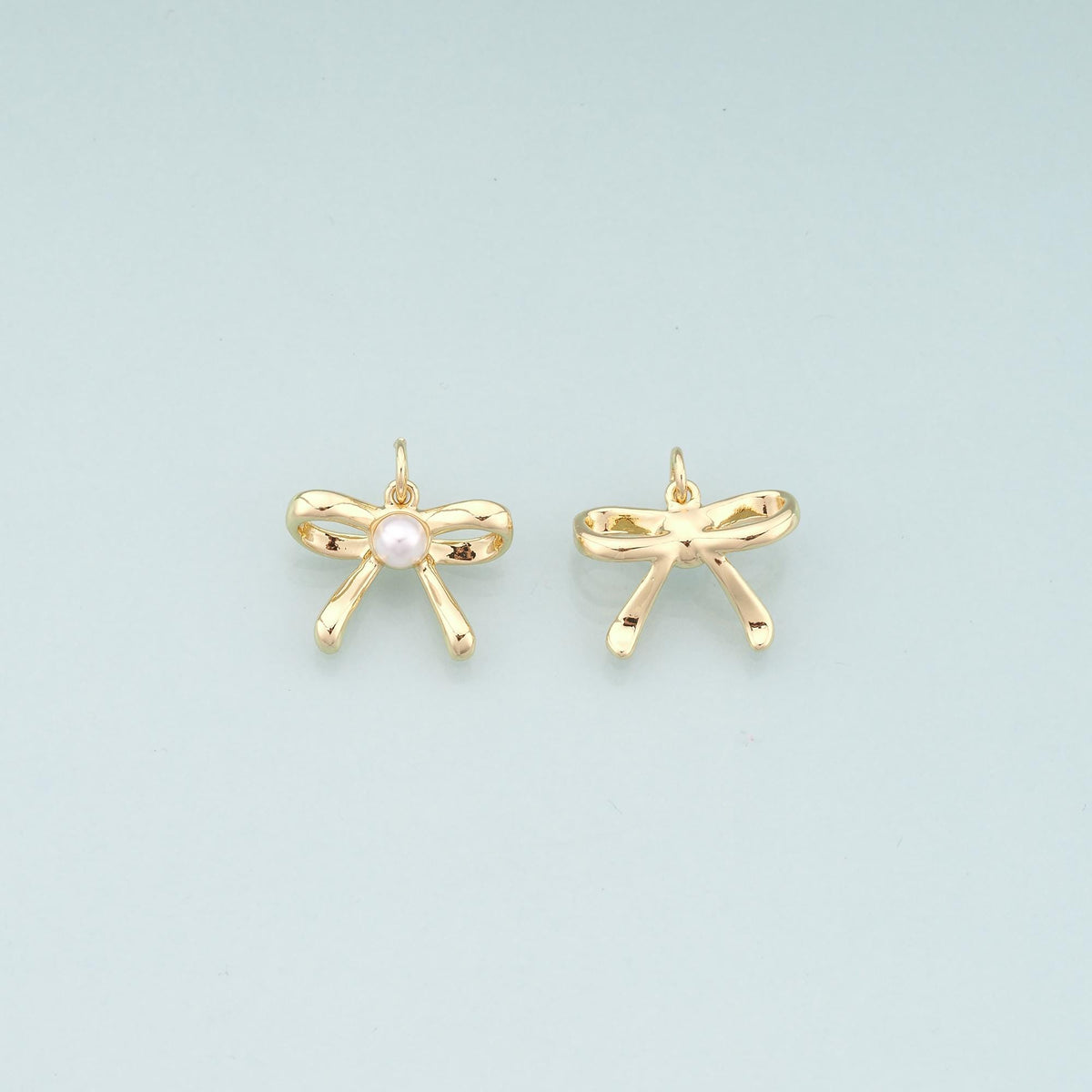 Gold Bow Charms,18K Gold Filled Pearl Bow Pendant,Bow Tie Charm Bracelet Necklace for DIY Jewelry Making Supply