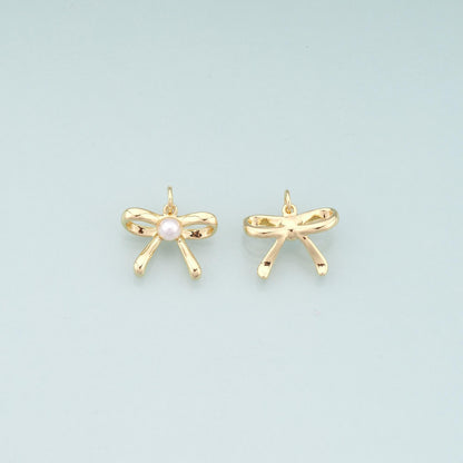 Gold Bow Charms,18K Gold Filled Pearl Bow Pendant,Bow Tie Charm Bracelet Necklace for DIY Jewelry Making Supply