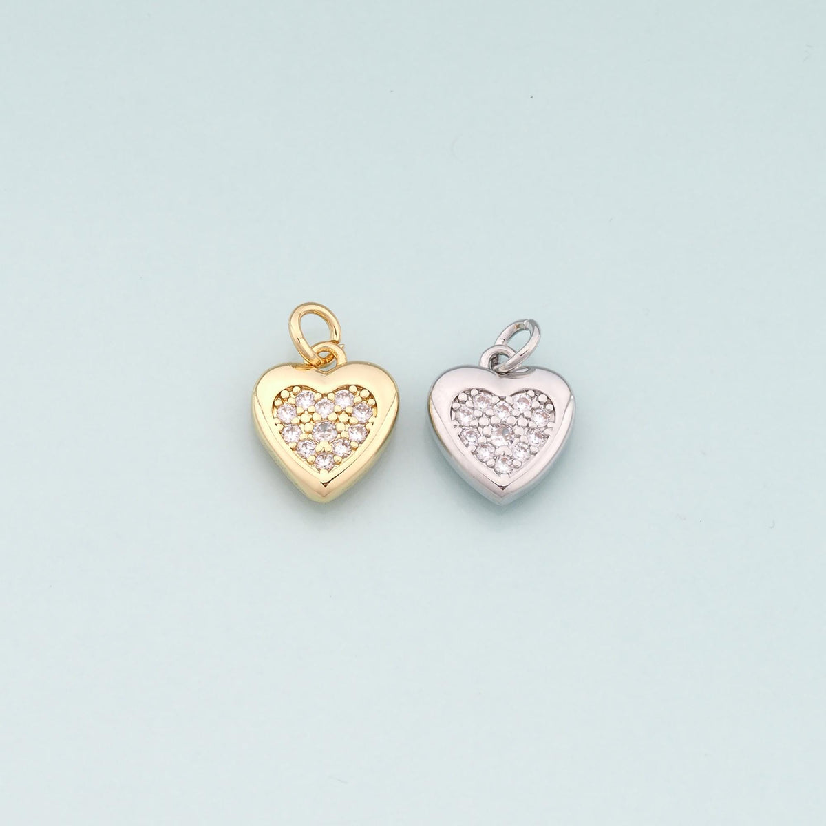 Gold Heart Charms,18K Gold Filled Heart Pendant,CZ Micro Pave Heart Charm Bracelet Necklace for DIY Jewelry Making Supply
