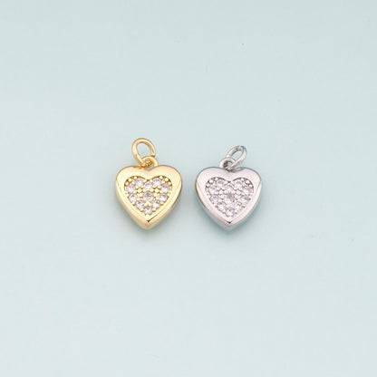 Gold Heart Charms,18K Gold Filled Heart Pendant,CZ Micro Pave Heart Charm Bracelet Necklace for DIY Jewelry Making Supply