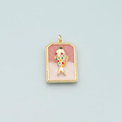 Gold Fish Charms,18K Gold Filled Fish Pendant,Enamel Ocean Charm Bracelet Necklace for DIY Jewelry Making Supply