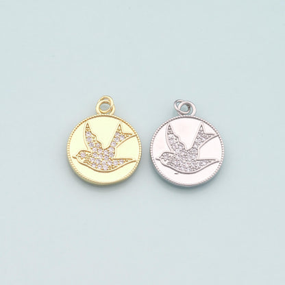 Gold Animal Charms,18K Gold Filled Bird Pendant,CZ Micro Pave Bird Charm Bracelet Necklace for DIY Jewelry Making Supply