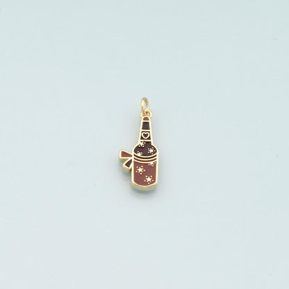 18K Gold Filled Wine Pendant,Enamel Wine Bottle Charm Bracelet Necklace for DIY Jewelry Making Supply