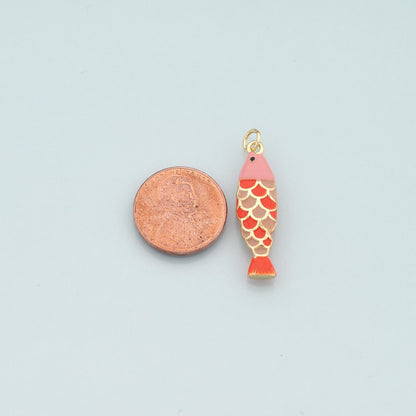 Gold Fish Charms,18K Gold Filled Fish Pendant,Enamel Ocean Charm Bracelet Necklace for DIY Jewelry Making Supply