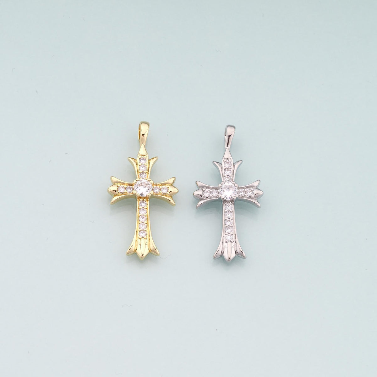 Gold Cross Charms,18K Gold Filled Cross Pendant,CZ Micro Pave Religion Charm Bracelet Necklace for DIY Jewelry Making Supply