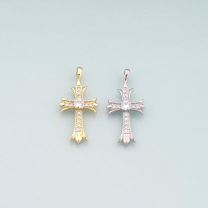 Gold Cross Charms,18K Gold Filled Cross Pendant,CZ Micro Pave Religion Charm Bracelet Necklace for DIY Jewelry Making Supply