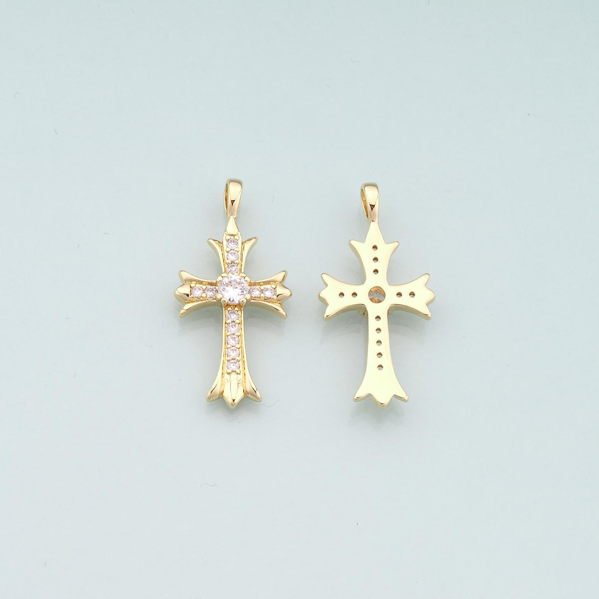 Gold Cross Charms,18K Gold Filled Cross Pendant,CZ Micro Pave Religion Charm Bracelet Necklace for DIY Jewelry Making Supply