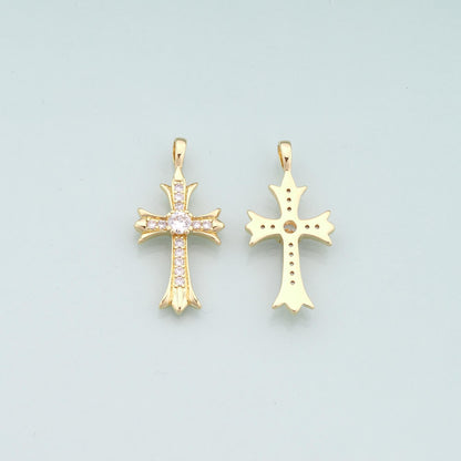 Gold Cross Charms,18K Gold Filled Cross Pendant,CZ Micro Pave Religion Charm Bracelet Necklace for DIY Jewelry Making Supply