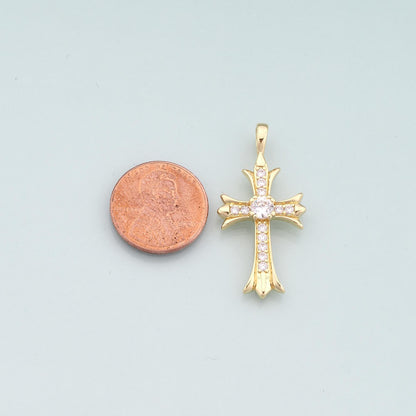 Gold Cross Charms,18K Gold Filled Cross Pendant,CZ Micro Pave Religion Charm Bracelet Necklace for DIY Jewelry Making Supply