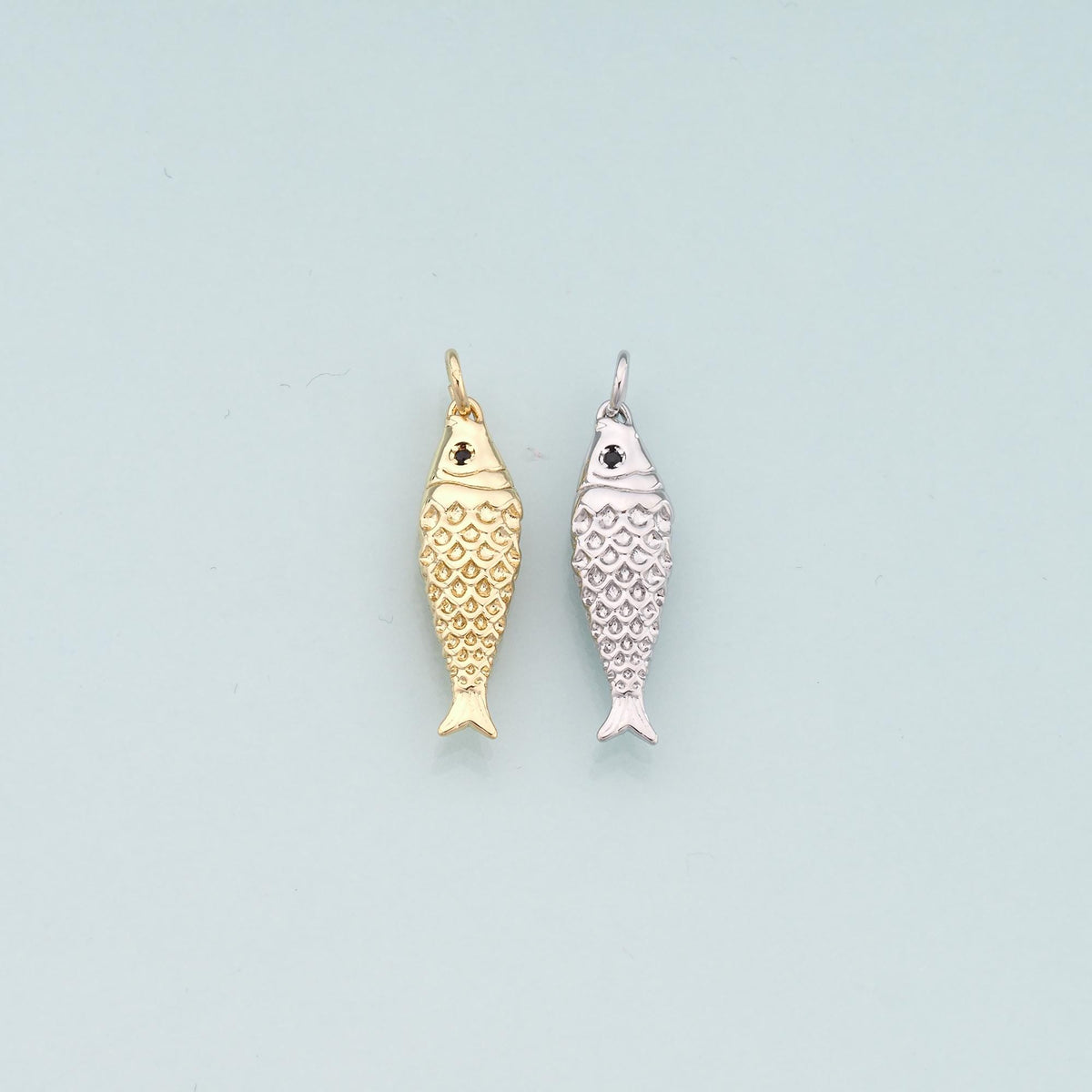 Gold Fish Charms,18K Gold Filled Fish Pendant,Ocean Charm Bracelet Necklace for DIY Jewelry Making Supply (25x6mm)